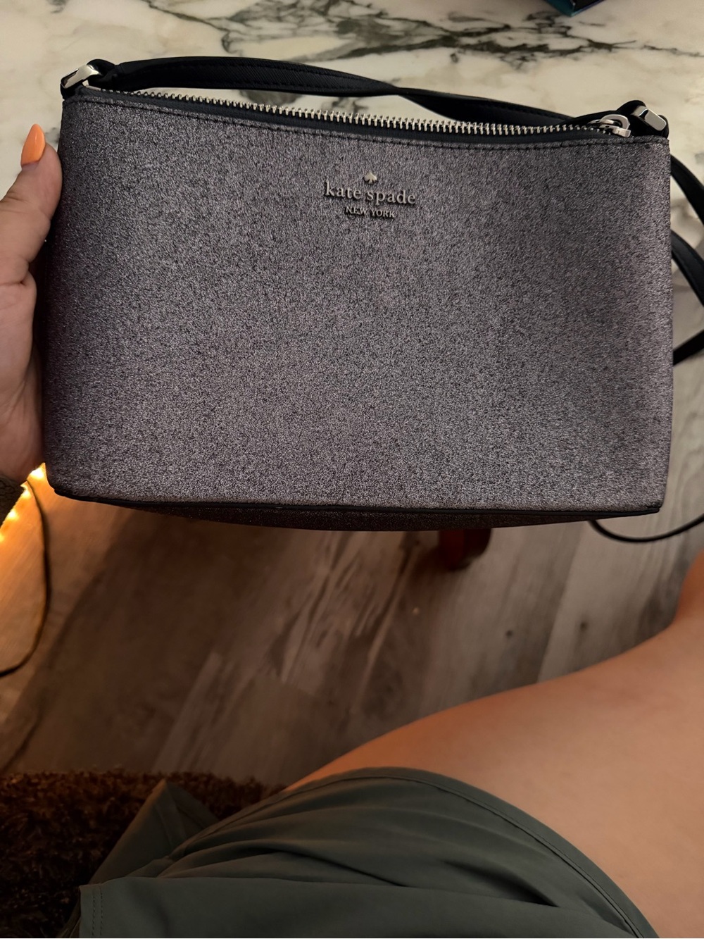 kate spade Metallic Gray Glitter Crossbody Bag
